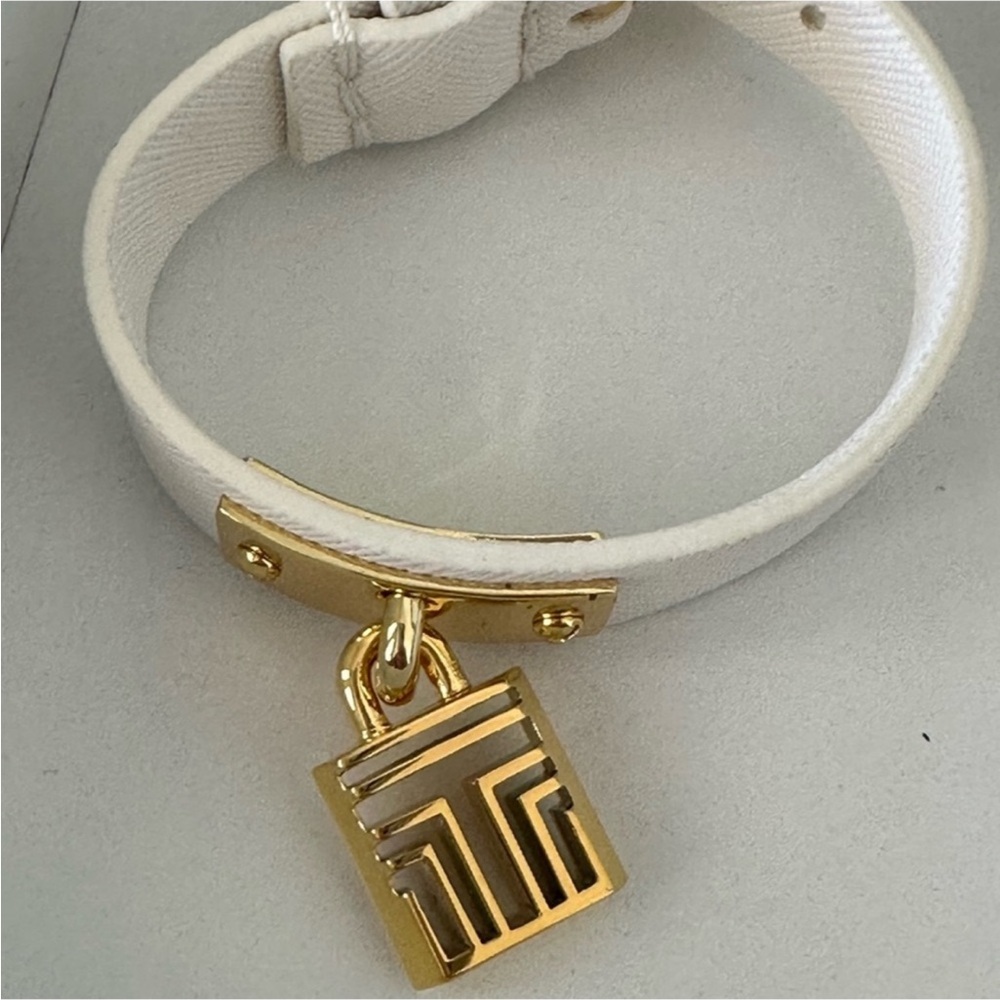Final sale Tory  Burch white leather and Gold padlock Bracelet